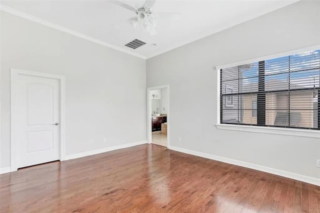 3204 Garden Oaks Vw, Houston, TX 77018 - unfurnished room featuring a ceiling fan, wood finished floors, and ornamental molding