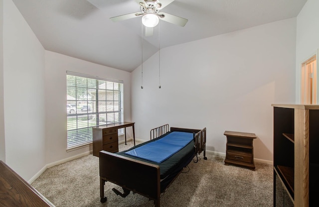 3618 Teakwood Ln, Pearland, TX 77584 - carpeted bedroom featuring vaulted ceiling and ceiling fan