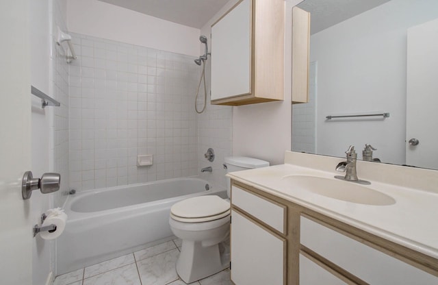 3618 Teakwood Ln, Pearland, TX 77584 - full bathroom featuring shower / tub combination, vanity, and marble look tile flooring