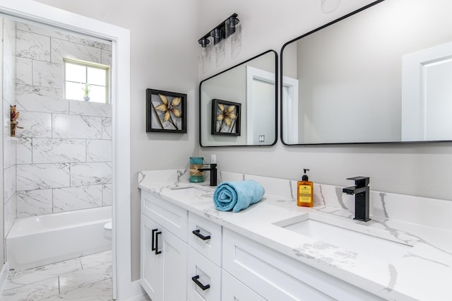 15034 Wunderlust Ln, Houston, TX 77069 - bathroom with marble finish flooring, double vanity, and shower / washtub combination