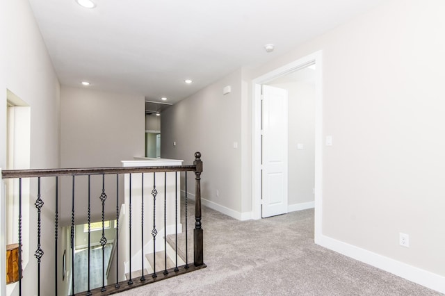 15034 Wunderlust Ln, Houston, TX 77069 - corridor with an upstairs landing, carpet flooring, and recessed lighting