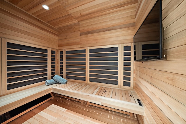 3649 Chevy Chase Dr, Houston, TX 77019 - sauna / steam room with wooden ceiling, recessed lighting, and wooden walls