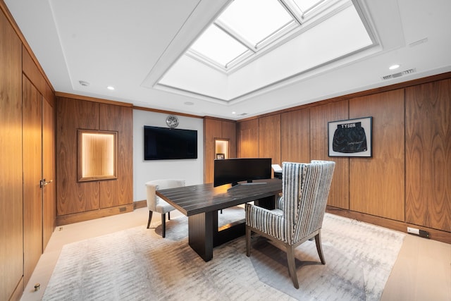 3649 Chevy Chase Dr, Houston, TX 77019 - office area featuring a skylight, recessed lighting, and a tray ceiling