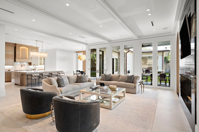 3649 Chevy Chase Dr, Houston, TX 77019 - living area with light tile patterned floors and recessed lighting