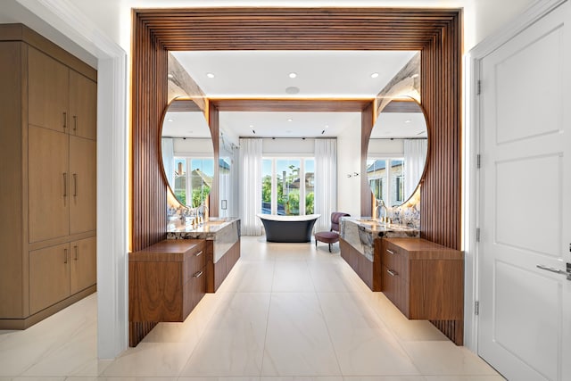 3649 Chevy Chase Dr, Houston, TX 77019 - full bath with a freestanding tub and vanity