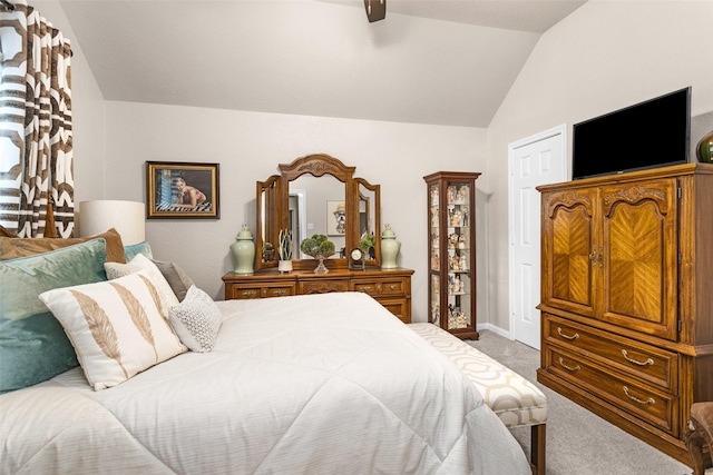 3829 Evergreen Way, Montgomery, TX 77356 - bedroom with carpet, vaulted ceiling, and a ceiling fan