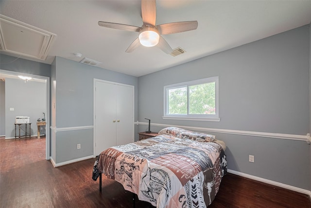 16410 Great Frst, Humble, TX 77346 - bedroom featuring attic access, wood finished floors, ceiling fan, and a closet