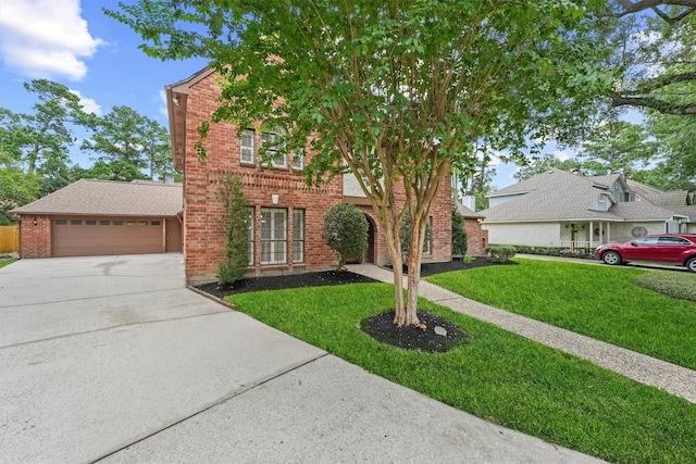 6711 Walton Heath Dr, Houston, TX 77069 - traditional-style house featuring driveway, an attached garage, brick siding, and a front lawn