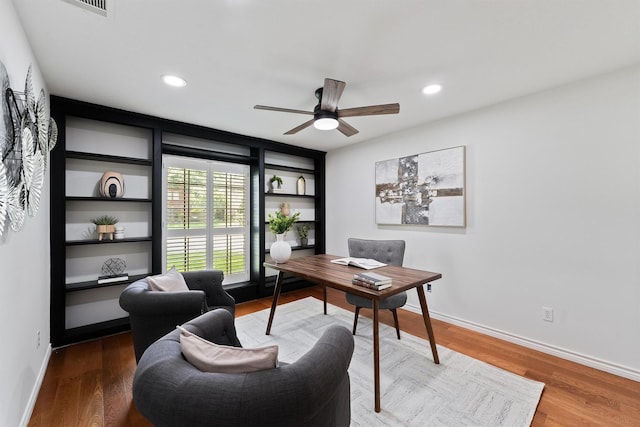 6711 Walton Heath Dr, Houston, TX 77069 - office space with ceiling fan, wood finished floors, and recessed lighting