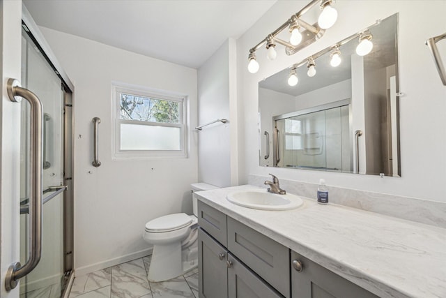 5730 Cartagena St, Houston, TX 77035 - full bath featuring marble look tile flooring, vanity, and an enclosed shower