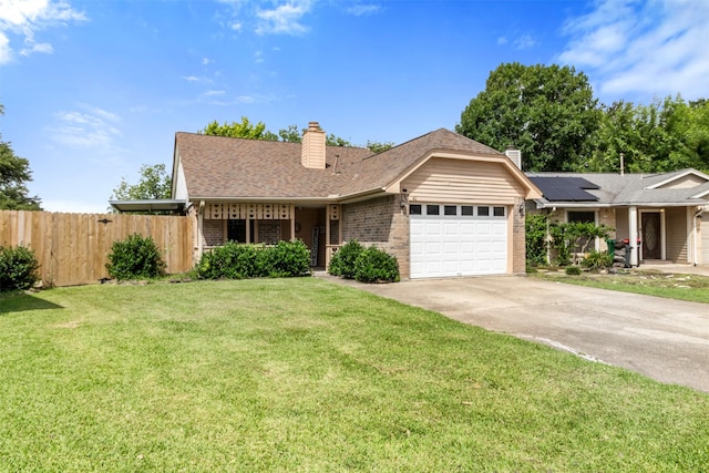 40 Crestbriar Ct, Baytown, TX 77521 - ranch-style house with brick siding, a chimney, an attached garage, and driveway