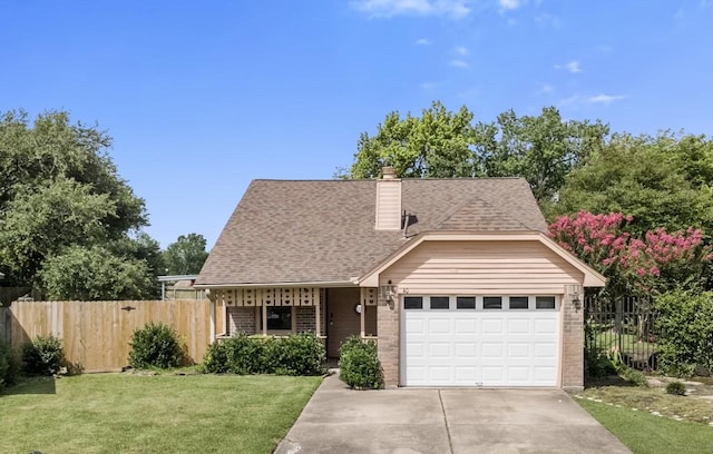 40 Crestbriar Ct, Baytown, TX 77521 - view of front facade featuring a garage, a chimney, concrete driveway, roof with shingles, and brick siding
