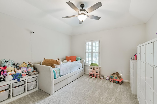 11802 Laurel Meadow Dr, Tomball, TX 77377 - bedroom featuring carpet, ceiling fan, and lofted ceiling