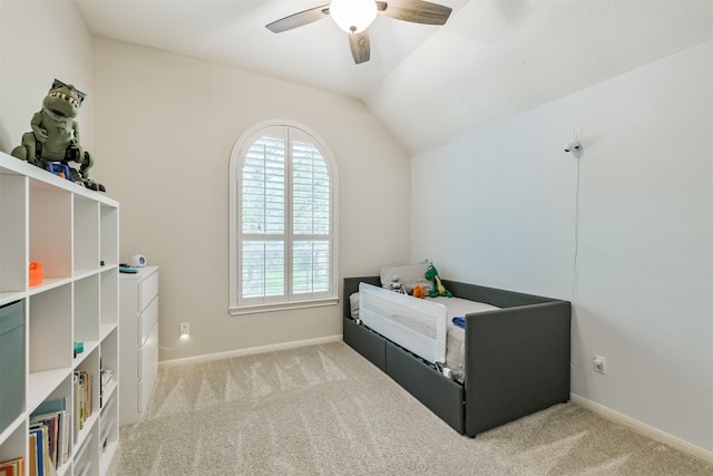 11802 Laurel Meadow Dr, Tomball, TX 77377 - bedroom with multiple windows, carpet flooring, vaulted ceiling, and ceiling fan