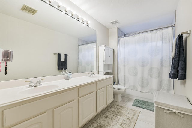 11802 Laurel Meadow Dr, Tomball, TX 77377 - bathroom with tile patterned flooring, double vanity, and shower / tub combo with curtain