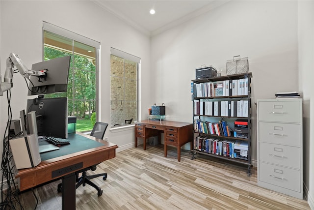 25010 Butler Hill Ct, Tomball, TX 77375 - home office with wood finished floors and crown molding