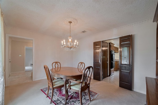 1015 Devonport Ln, Seabrook, TX 77586 - dining space featuring a chandelier, light carpet, and a textured ceiling