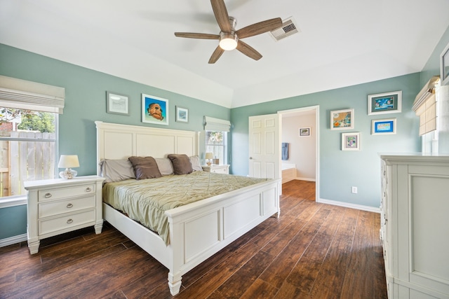 3282 Bend Cove Ct, League City, TX 77573 - bedroom with dark wood-type flooring, a ceiling fan, and vaulted ceiling
