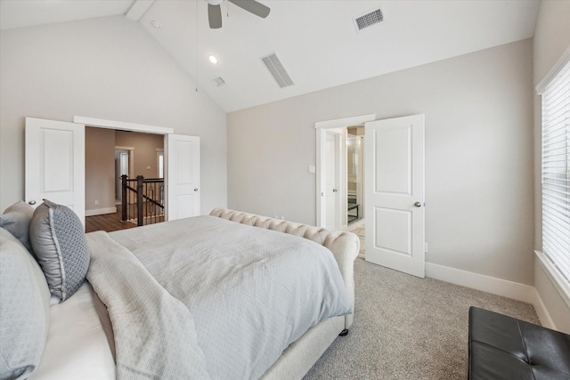 1507 Biondo Way, Houston, TX 77008 - bedroom with high vaulted ceiling and a ceiling fan