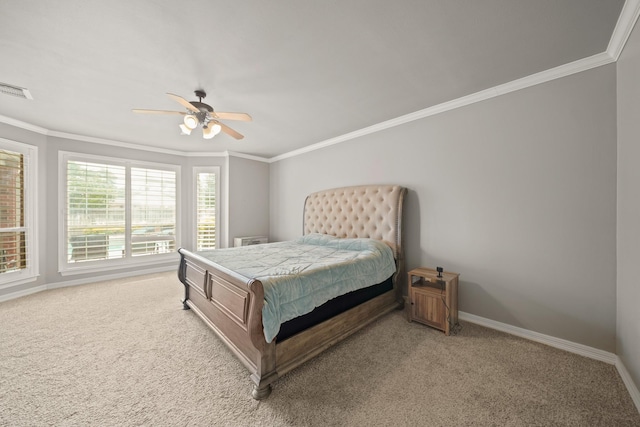 14210 Northface Manor Ct, Cypress, TX 77429 - bedroom featuring light carpet, ornamental molding, and ceiling fan
