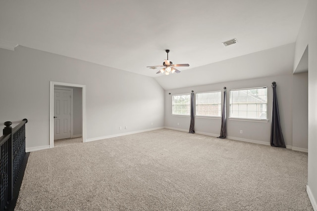 14210 Northface Manor Ct, Cypress, TX 77429 - unfurnished living room with a ceiling fan, light colored carpet, and vaulted ceiling