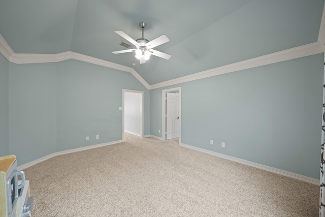 14210 Northface Manor Ct, Cypress, TX 77429 - carpeted spare room with ceiling fan, vaulted ceiling, and ornamental molding