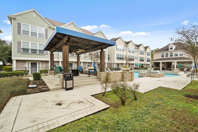 3001 Murworth Dr Unit 1606, Houston, TX 77025 - view of property's community with a pergola, a swimming pool, a lawn, a patio, and a jacuzzi