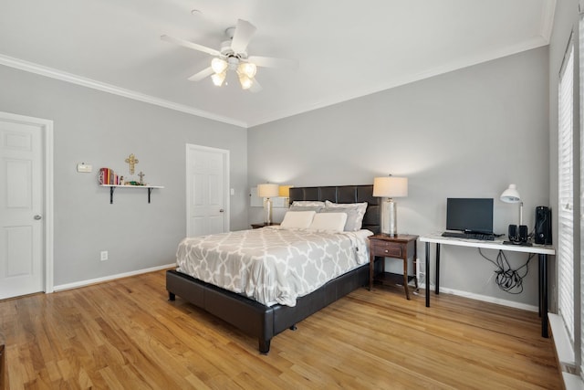3001 Murworth Dr Unit 1606, Houston, TX 77025 - bedroom featuring light wood-type flooring, ornamental molding, and a ceiling fan