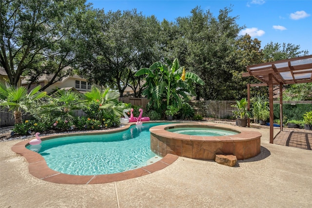 7943 Scenic Canyon Ln, Houston, TX 77095 - view of swimming pool with a fenced backyard, a pool with connected hot tub, and a patio