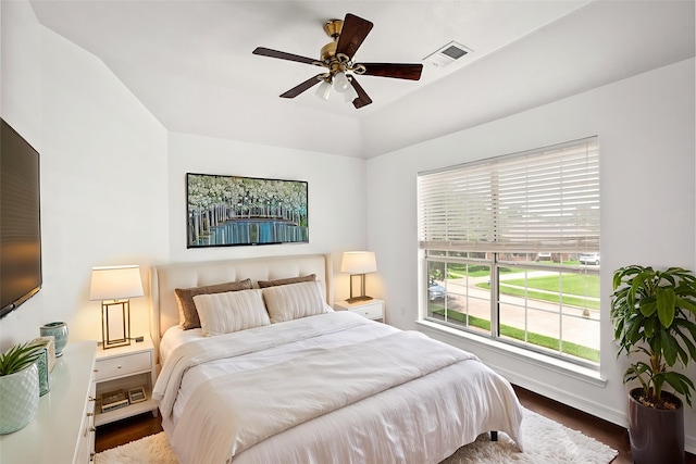7943 Scenic Canyon Ln, Houston, TX 77095 - bedroom with wood finished floors, lofted ceiling, and ceiling fan