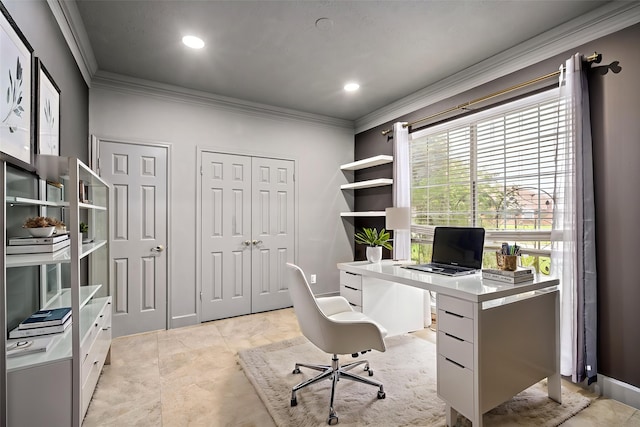 7943 Scenic Canyon Ln, Houston, TX 77095 - home office featuring crown molding and recessed lighting