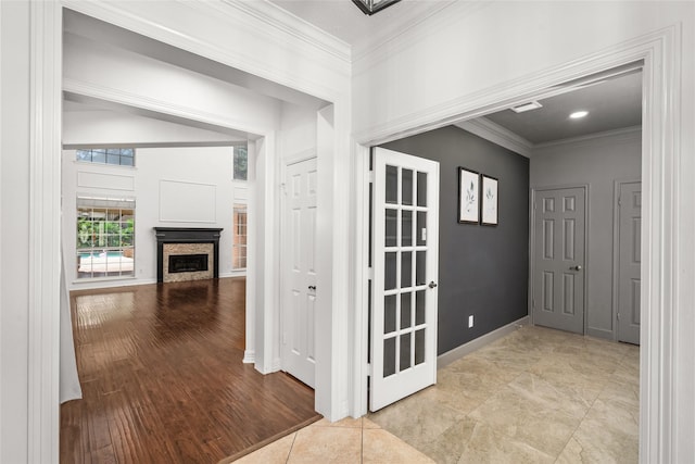7943 Scenic Canyon Ln, Houston, TX 77095 - corridor featuring crown molding and wood finished floors