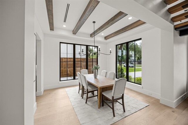 431 W 30th St, Houston, TX 77018 - dining space featuring beamed ceiling, light wood-style floors, and recessed lighting