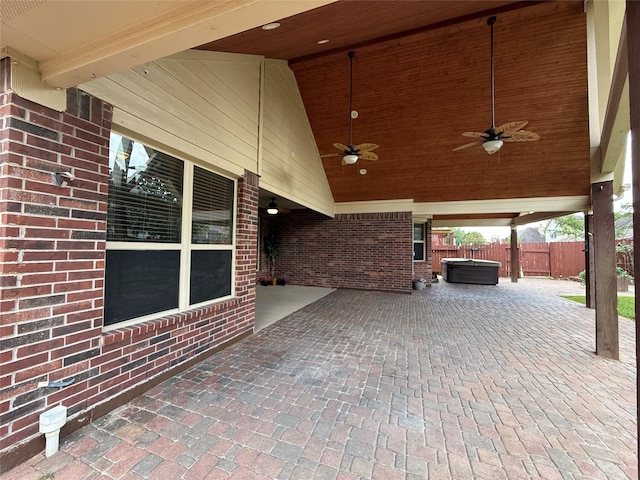 4327 Estes Ridge Ln, Katy, TX 77493 - view of patio featuring ceiling fan and a hot tub