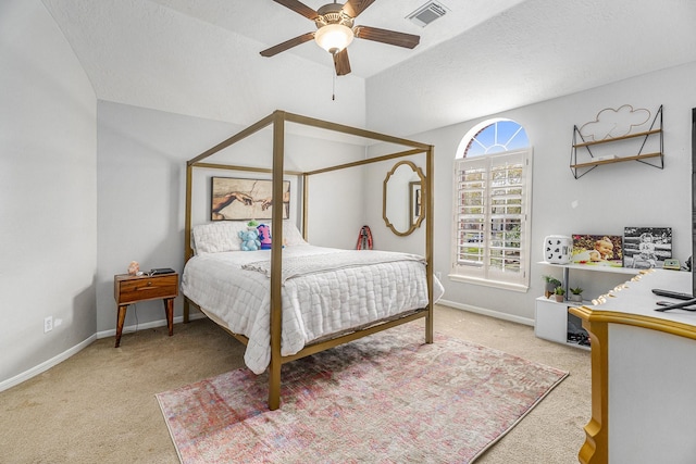 2602 Orleans Dr, Seabrook, TX 77586 - bedroom with carpet flooring, vaulted ceiling, and ceiling fan
