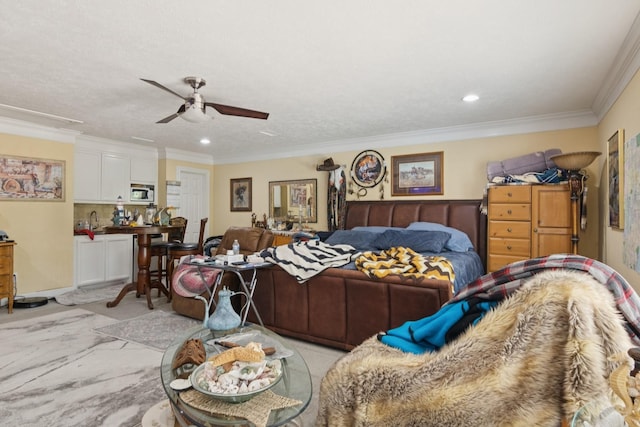 355 Cumberland Trl, Conroe, TX 77302 - bedroom featuring ornamental molding, a ceiling fan, and recessed lighting