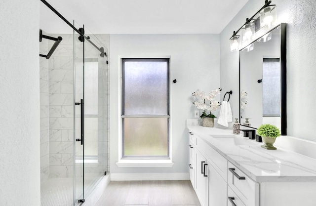 16307 N Mist Dr, Houston, TX 77073 - bathroom with a shower stall and vanity