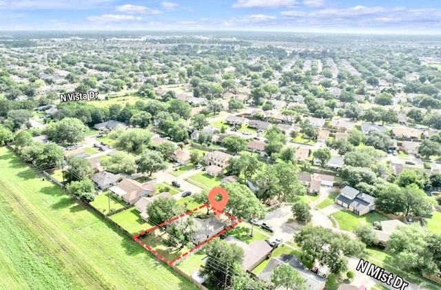 16307 N Mist Dr, Houston, TX 77073 - aerial perspective of suburban area with property parcel outlined