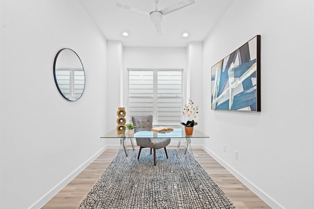 6417 Madrid St, Houston, TX 77021 - home office featuring light wood-style floors, recessed lighting, and ceiling fan
