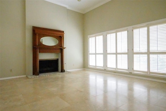 5 Tiffany Sq, Sugar Land, TX 77478 - unfurnished living room featuring a brick fireplace and tile patterned floors