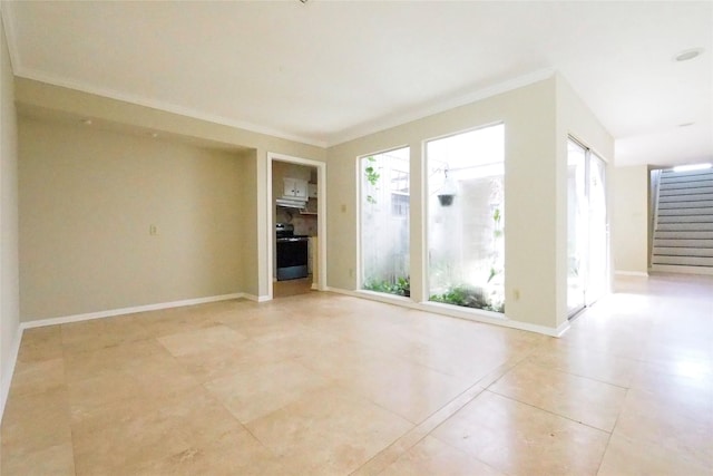 5 Tiffany Sq, Sugar Land, TX 77478 - unfurnished room with ornamental molding, stairway, and light tile patterned floors