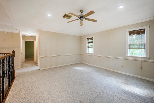 802 Lamonte, Houston, TX 77018 - carpeted empty room featuring attic access, plenty of natural light, ceiling fan, recessed lighting, and crown molding