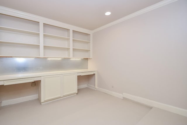 26622 Boulder Cove Ct, Katy, TX 77494 - unfurnished office with built in study area, light carpet, ornamental molding, and recessed lighting