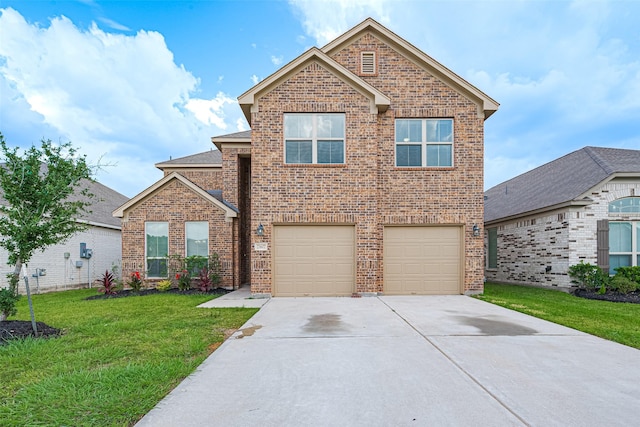 23607 Acerola Tree Ct, Katy, TX 77493 - traditional-style house featuring brick siding, concrete driveway, a front lawn, and a garage
