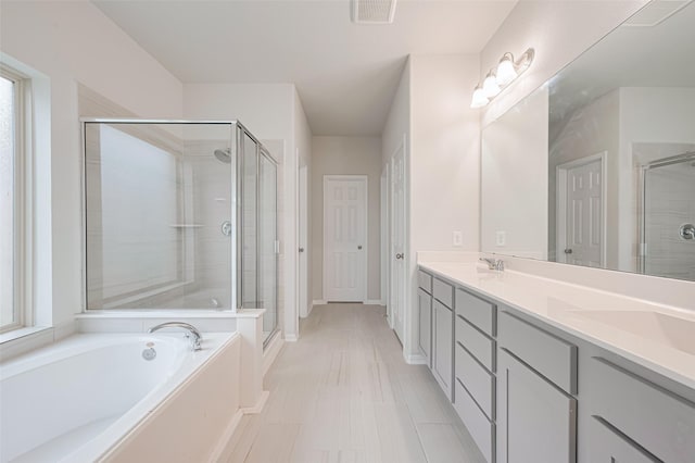 23607 Acerola Tree Ct, Katy, TX 77493 - full bath with a shower stall, double vanity, and a bath