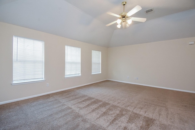 19727 Hon Ct, Katy, TX 77449 - spare room featuring carpet flooring, lofted ceiling, and a ceiling fan