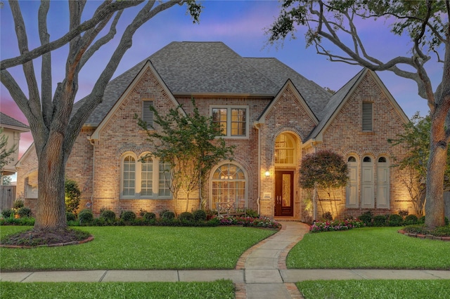 3207 Riviera Dr, Sugar Land, TX 77479 - view of front of property with brick siding, a front yard, and roof with shingles