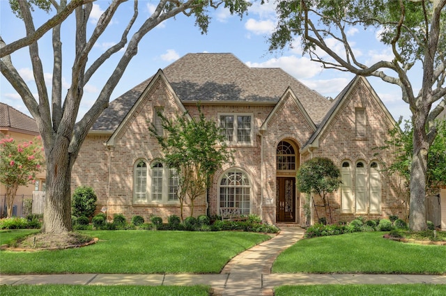 3207 Riviera Dr, Sugar Land, TX 77479 - view of front of home featuring brick siding, a front yard, and roof with shingles