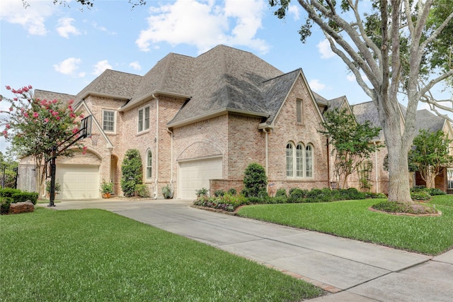 3207 Riviera Dr, Sugar Land, TX 77479 - view of front of home featuring brick siding, driveway, a front lawn, and a shingled roof