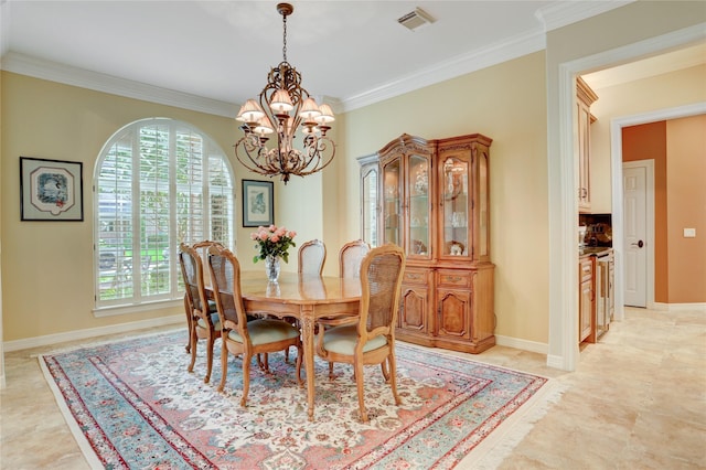 3207 Riviera Dr, Sugar Land, TX 77479 - dining space with a chandelier, plenty of natural light, and crown molding